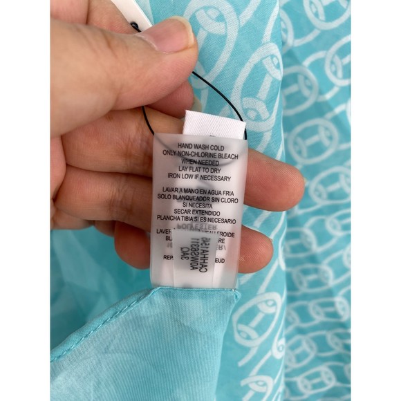 Calvin Klein NWT Chain Print Chiffon Oblong Scarf Border Aquatic Blue OS New - Picture 9 of 9